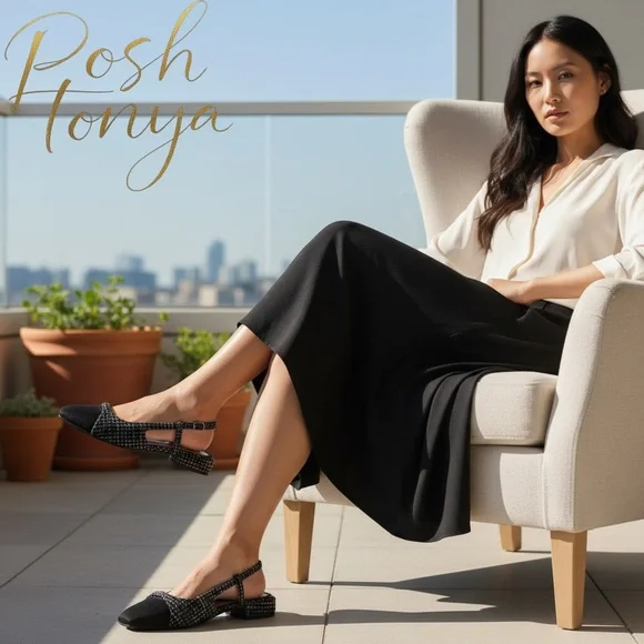 NWT Sam Edelman Kara Black Boucle Tweed Slingback Flats Size 6 Office Chic - Picture 14 of 15